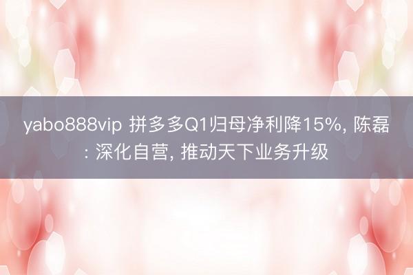 yabo888vip 拼多多Q1归母净利降15%, 陈磊: 深化自营, 推动天下业务升级